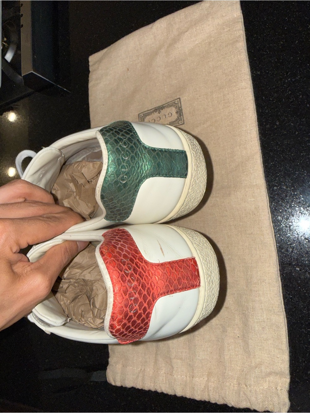 Gucci White Leather Sneakers with Red & Green and Gold Bee - Picture 5 of 8